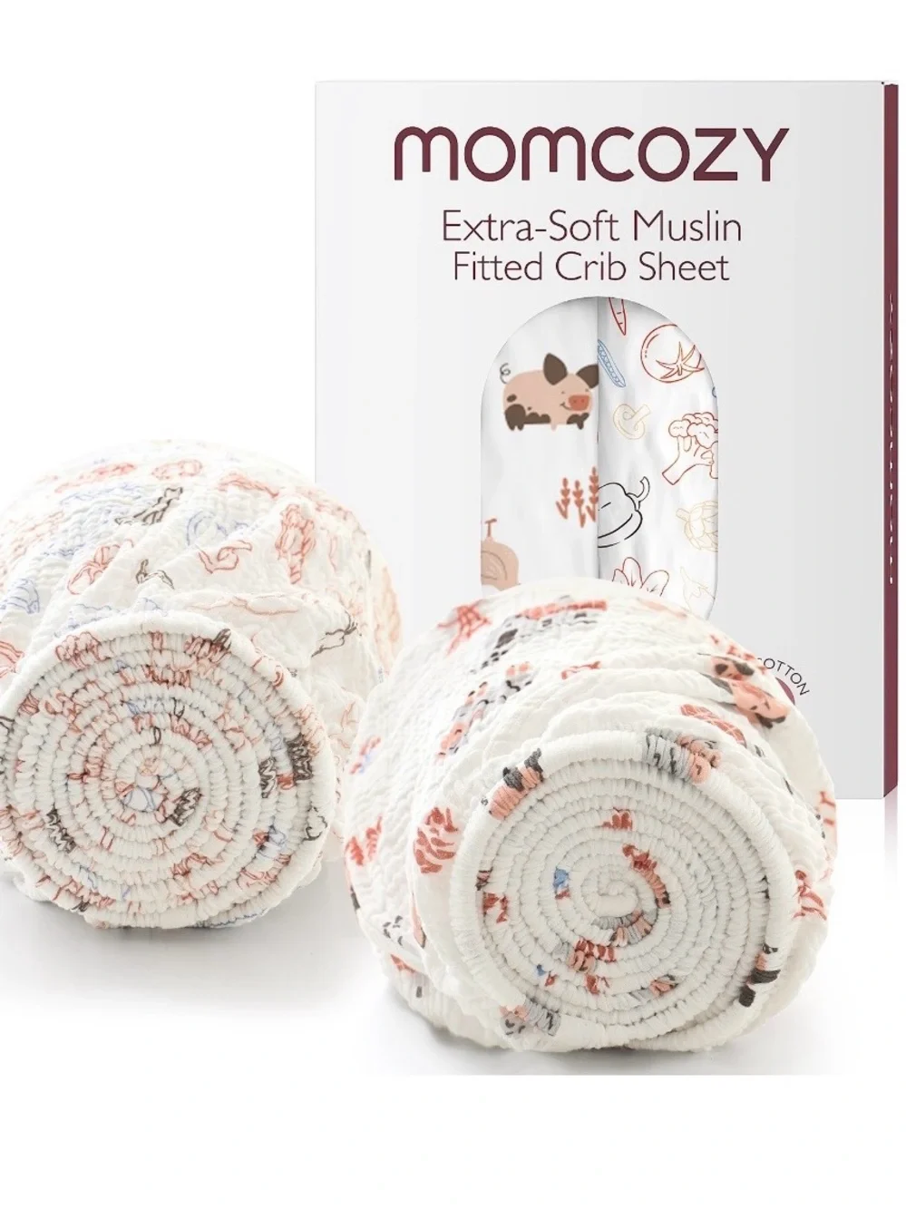 Momcozy muslin standard crib sheets - Vegetable Paradise - pack of 2